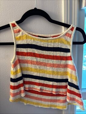 BDG Striped Ribbed Crop Tank in White, Red, Yellow, Navy & Pink